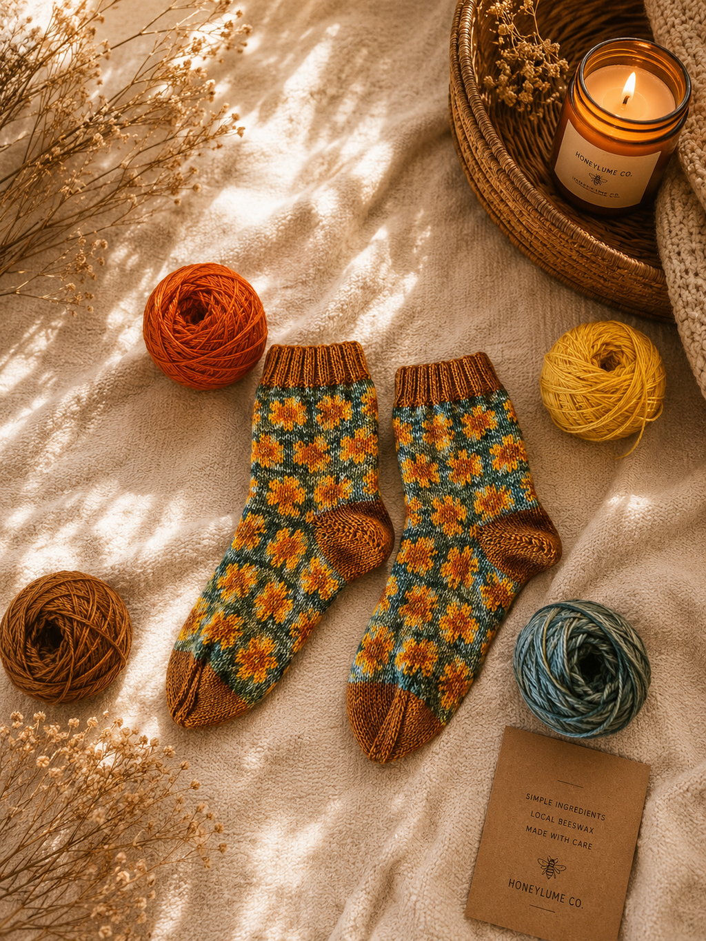Sunflower Socks Knitting Pattern Four Color Colorworks - PDF Download