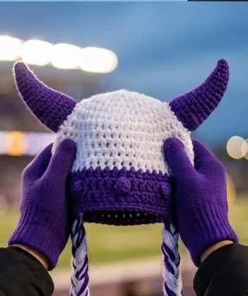 Crochet Viking White Out Winter Warrior Helmet Hat: Minnesota Football Fan Beanie