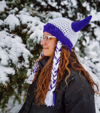 Crochet Viking White Out Winter Warrior Helmet Hat: Minnesota Football Fan Beanie