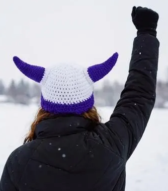 Crochet Viking White Out Winter Warrior Helmet Hat: Minnesota Football Fan Beanie