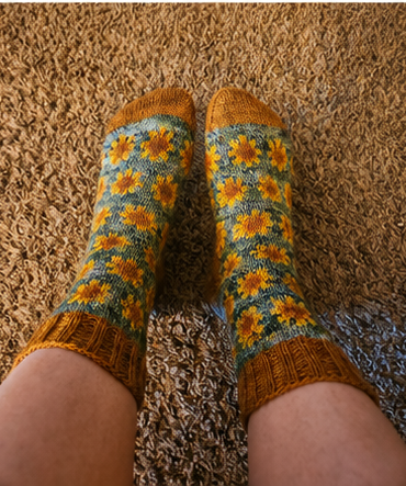 Sunflower Socks Knitting Pattern Four Color Colorworks - PDF Download