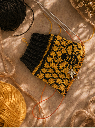 Bees and Honeycomb Socks Knitting Pattern Two Color Colorwork (PDF Download)