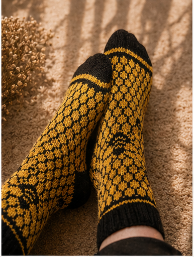 Bees and Honeycomb Socks Knitting Pattern Two Color Colorwork (PDF Download)