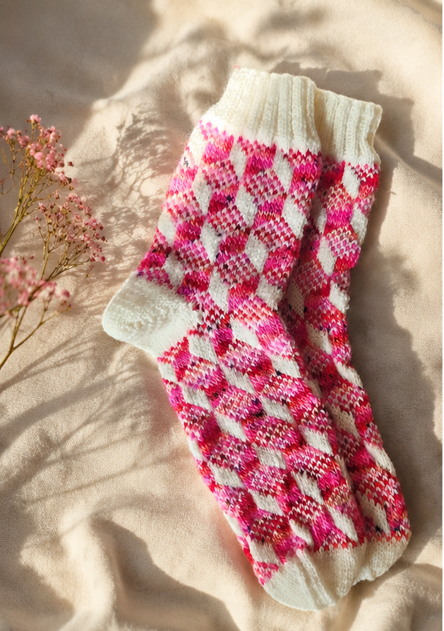 DIGITAL ITEM: Prism Optical Illusion Socks Knitting Pattern Two-Color Colorwork (PDF Download)